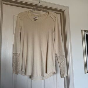 Knox Rose Cream Long Sleeve Top with Lace Detail
